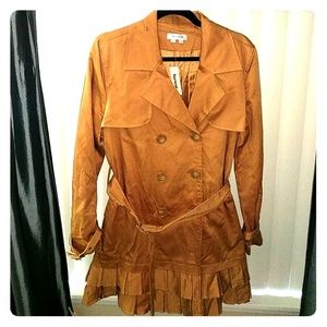 NWT mustard yellow trenchcoat w/ruffles L